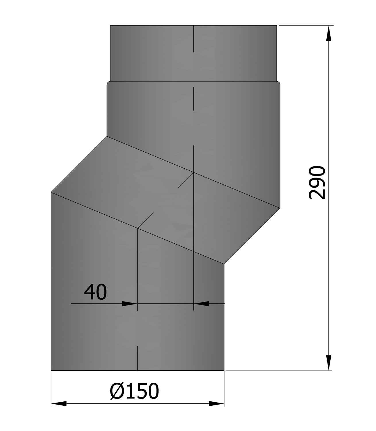 Versatzbogen Rauchrohr Stahl 40 mm Ø 150 mm schwarz