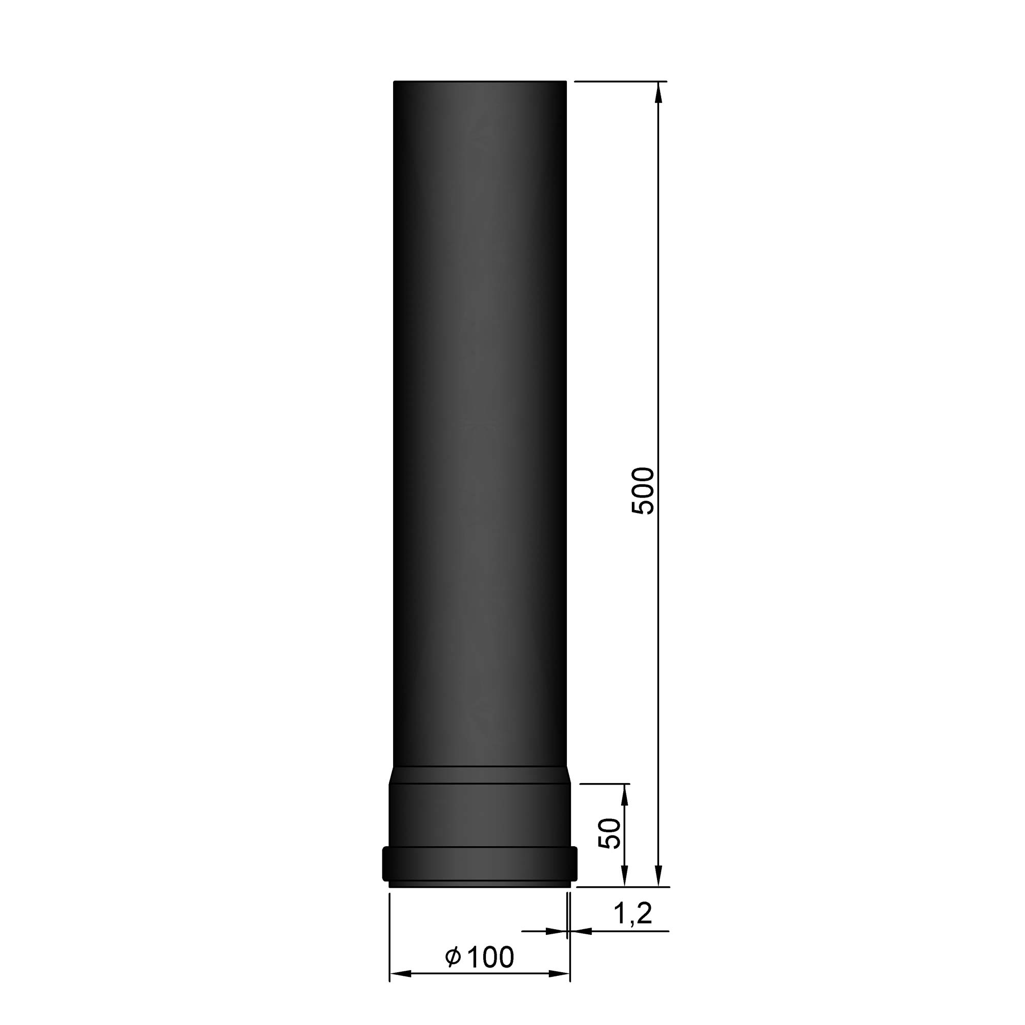 Pellet-Ofenrohr Stahl 500 mm schwarz