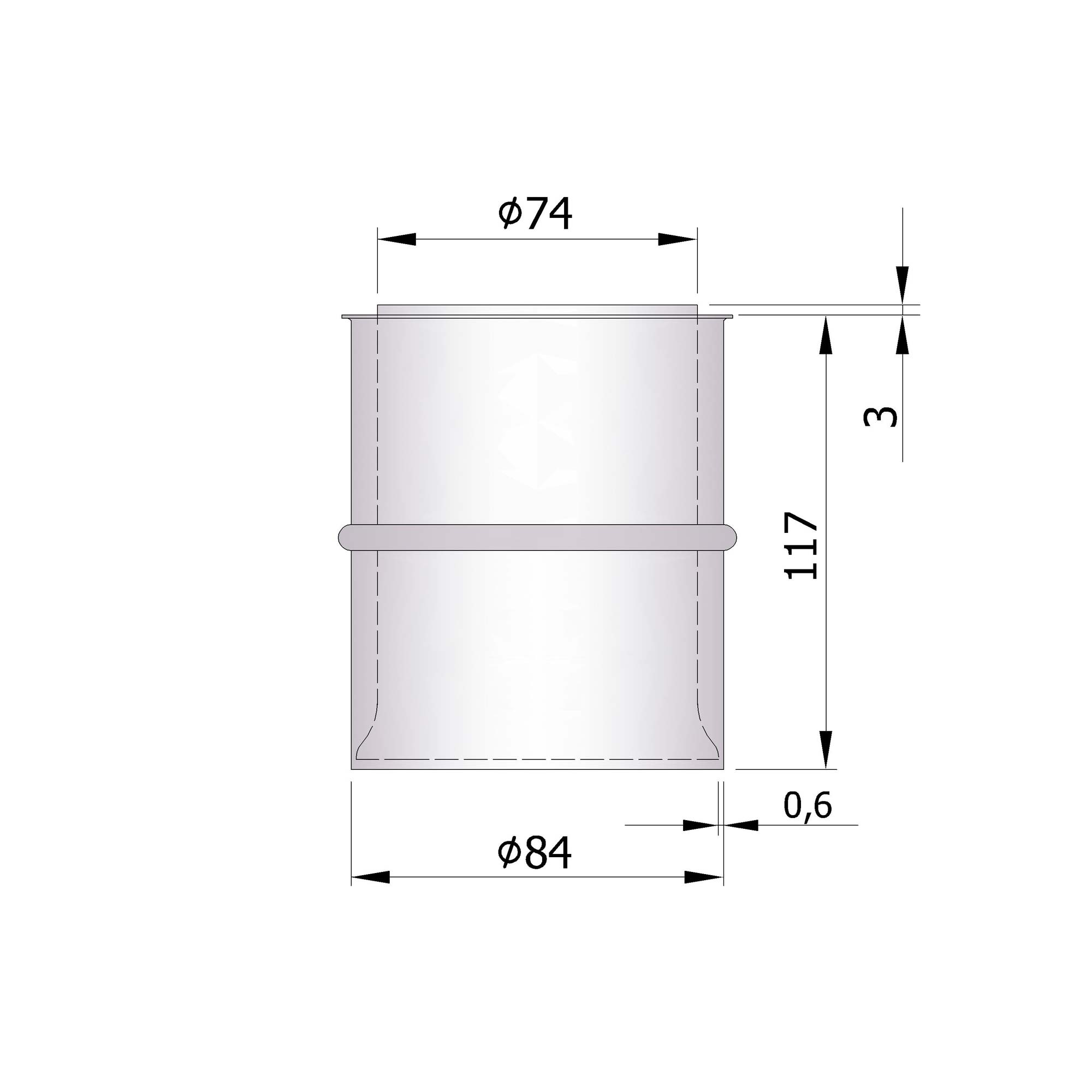 Doppelwandfutter Pellet-Ofenrohr 120 mm lang unlackiert