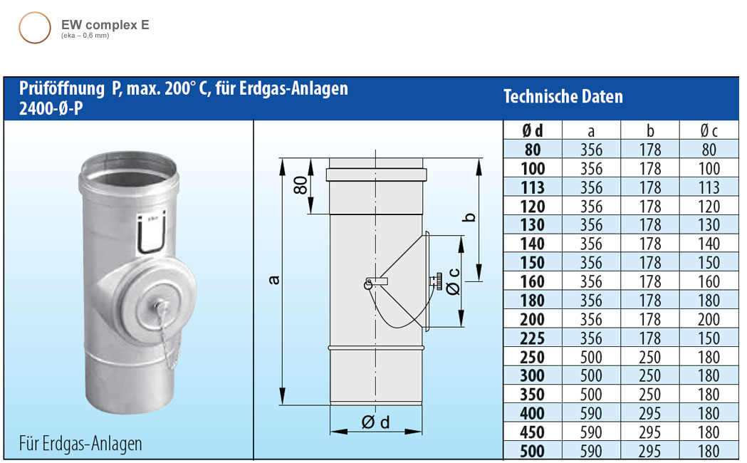 Prüföffnung mit Deckel Edelstahl einwandig - eka complex E
