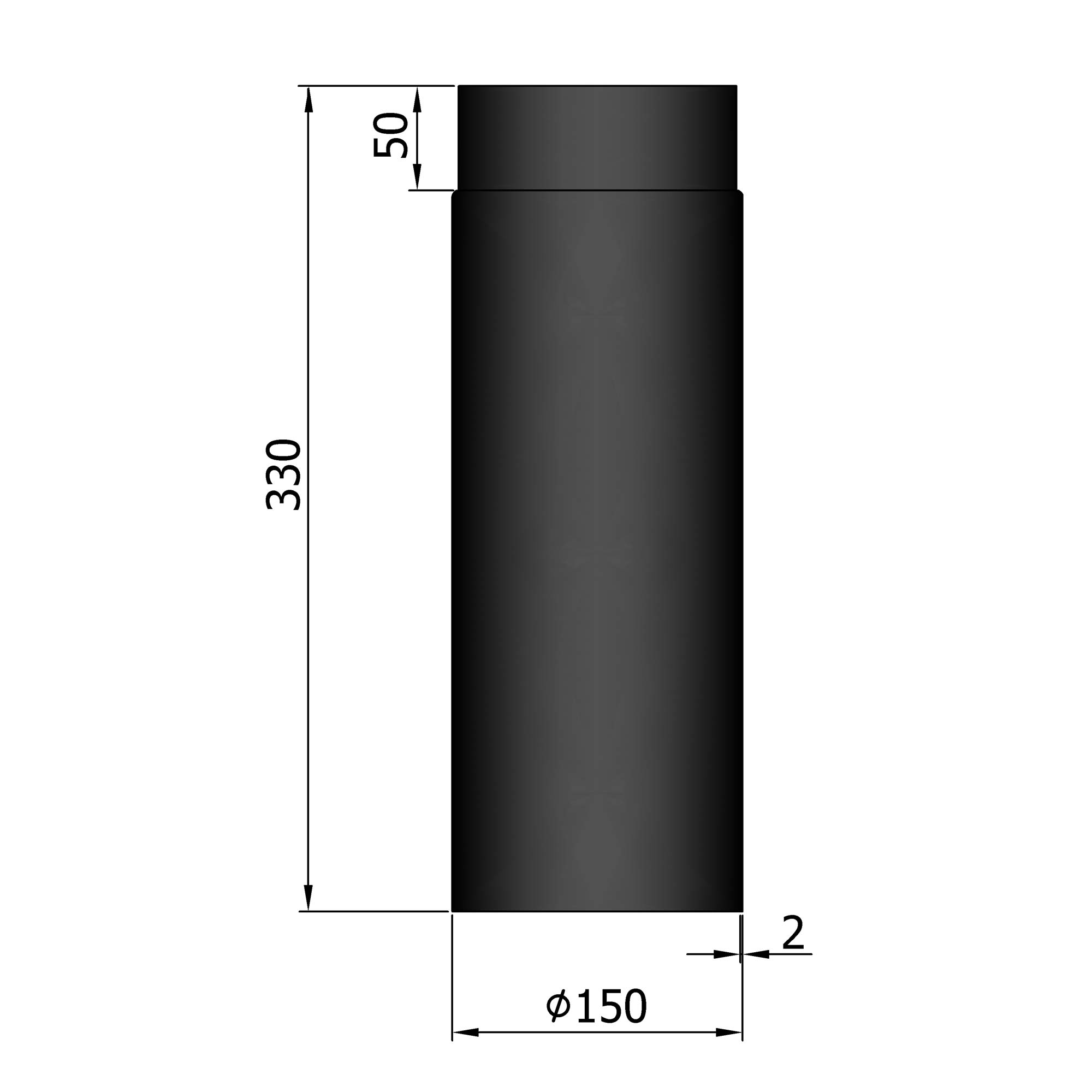 Rauchrohr Stahl 330 mm schwarz