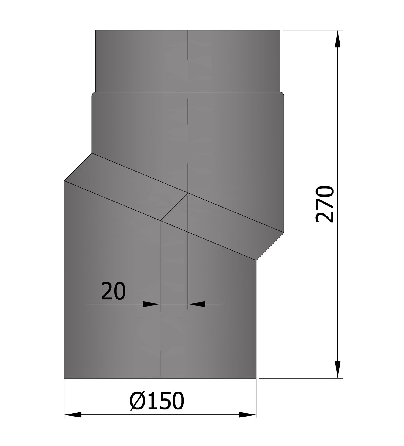 Versatzbogen Rauchrohr Stahl 20 mm Ø 150 mm schwarz