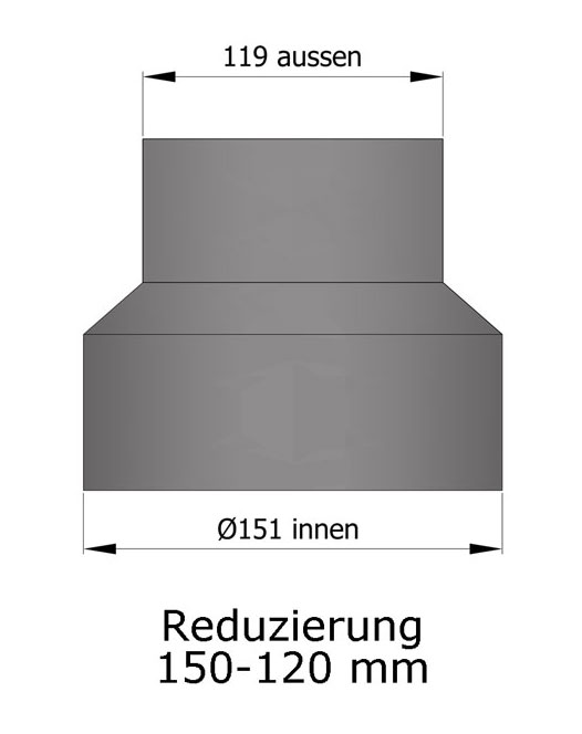 Reduzierung Rauchrohr Stahl hellgrau, weit-eng