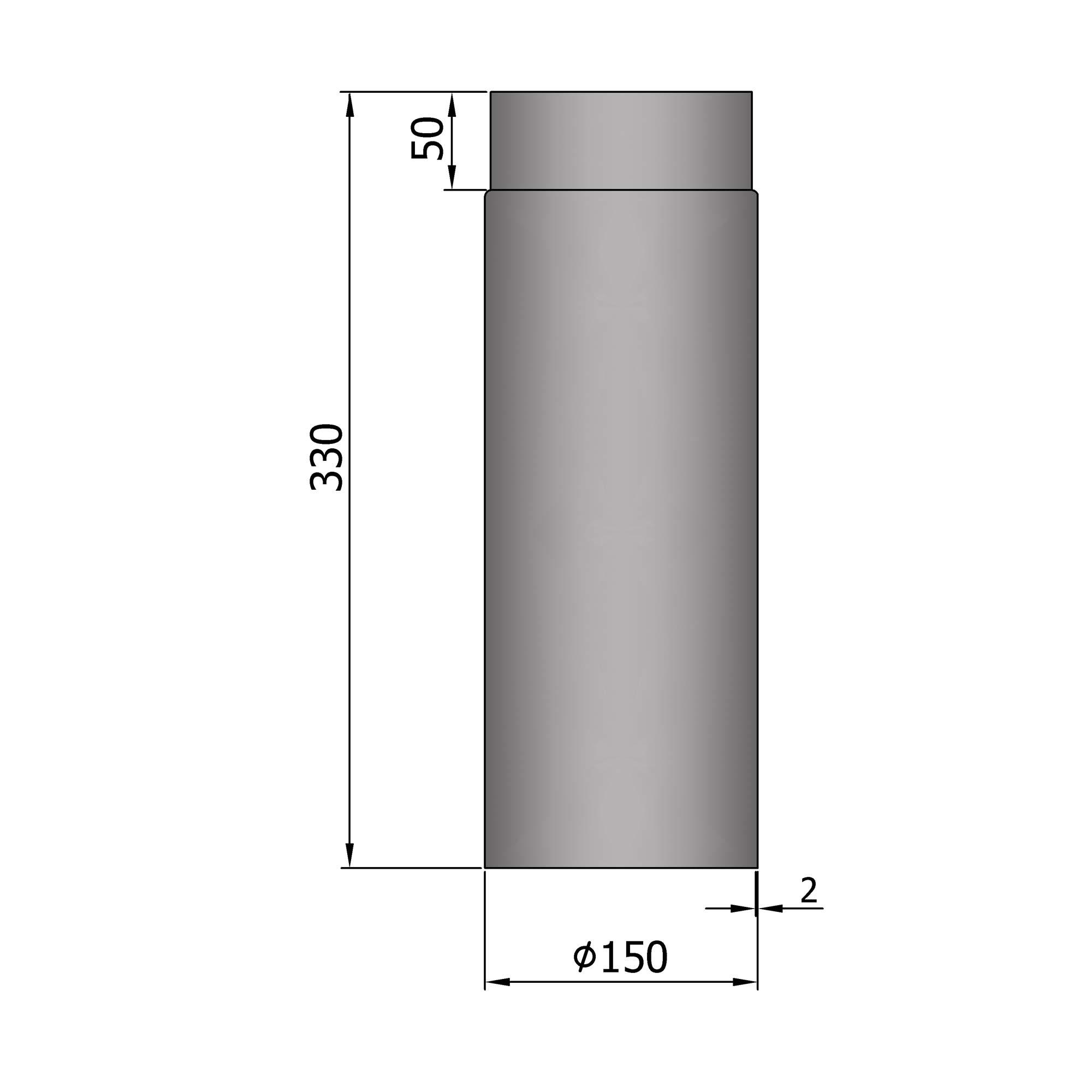 Rauchrohr Stahl 330 mm hellgrau