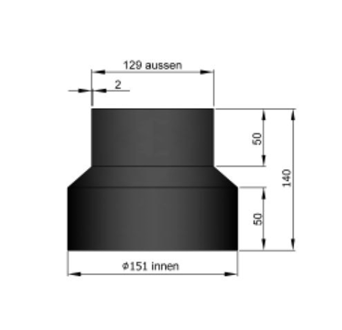 Rauchrohr Reduktion Stahl schwarz 150/130 außen Ø155/129 mm