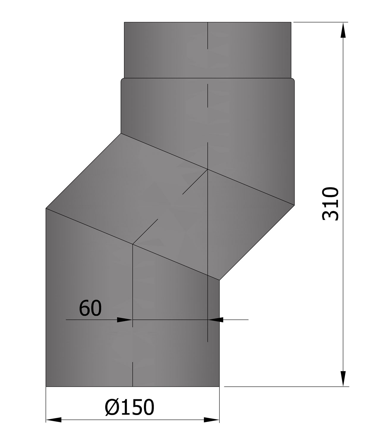 Rauchrohr Stahl Versatzbogen 80 mm Ø 150 mm hellgrau
