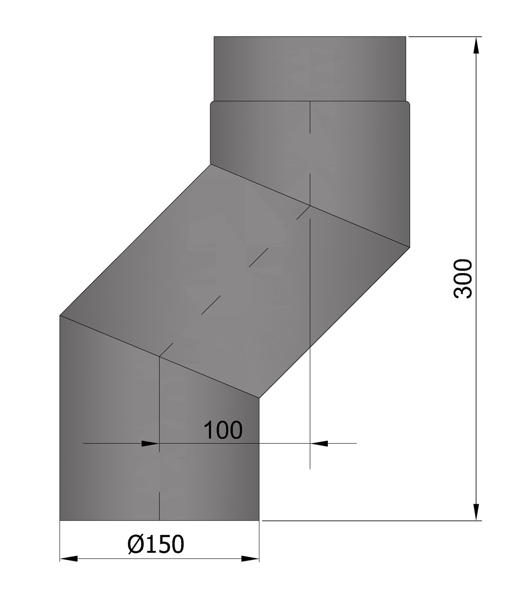 Versatzbogen Rauchrohr Stahl 100 mm Ø 150 mm schwarz