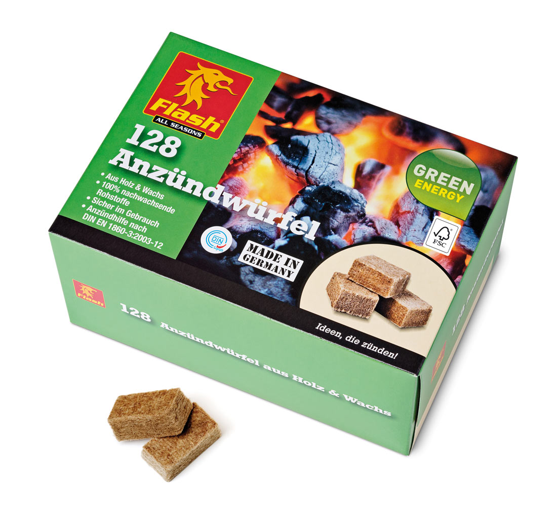 Kaminanzünder Holz Wachs, 128 Würfel