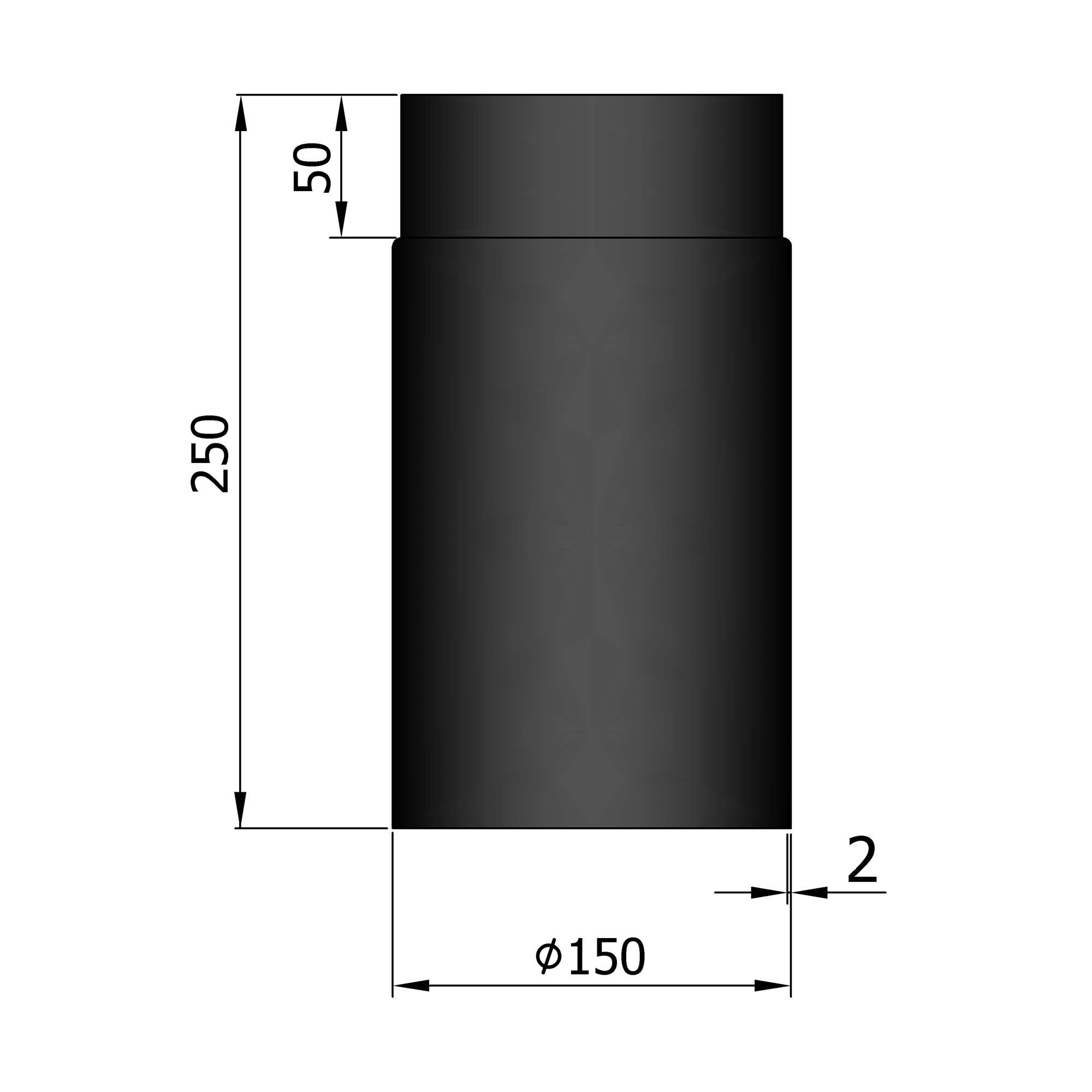 Rauchrohr 250 mm schwarz