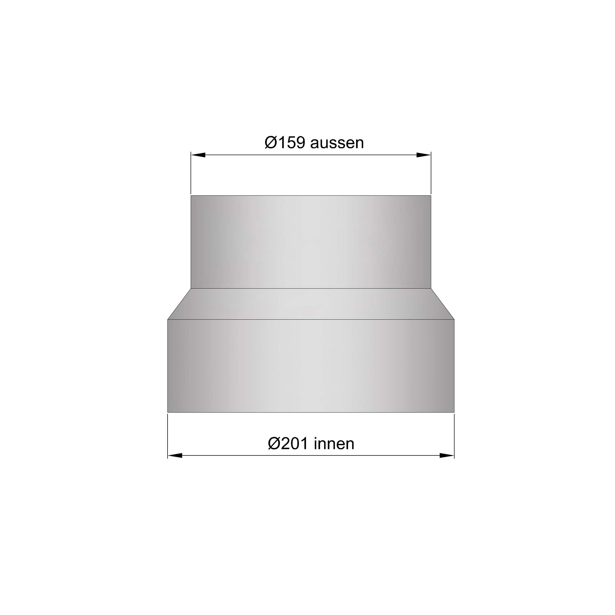 Termatech Reduzierung Rauchrohr Stahl unlackiert, weit-eng