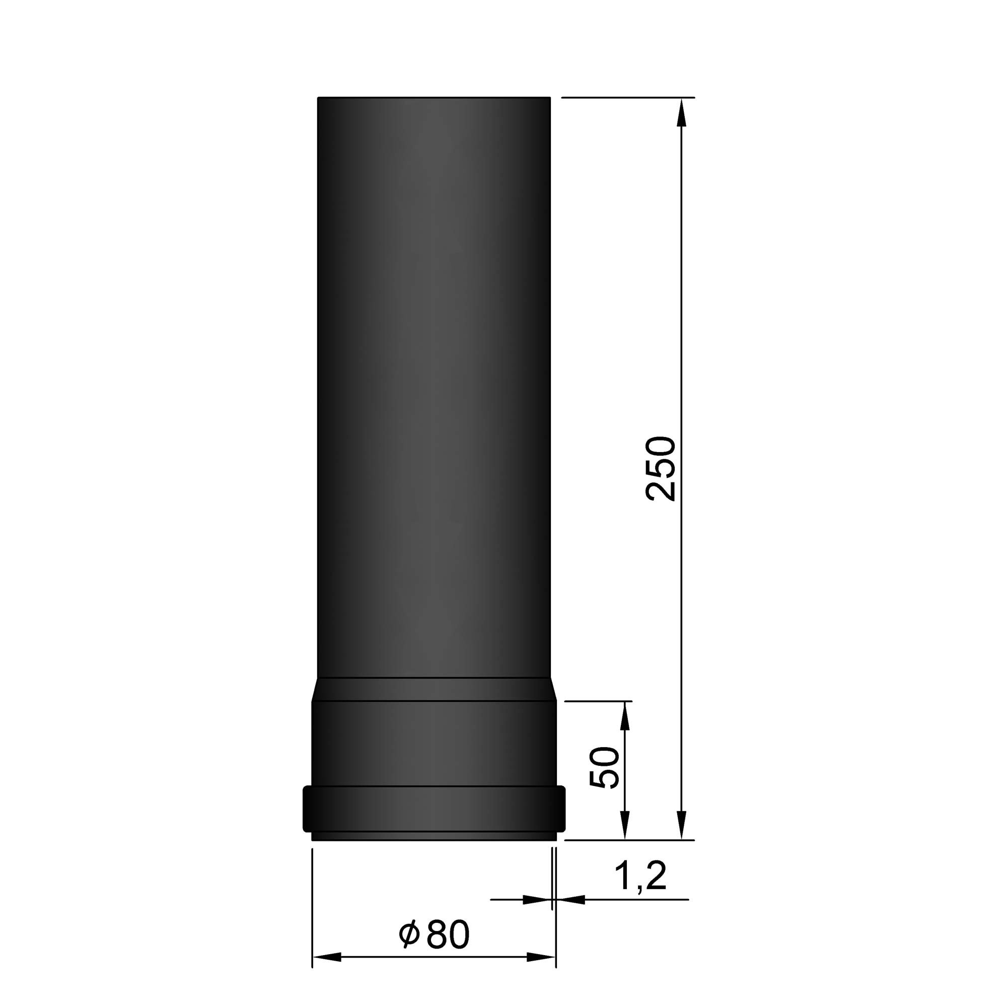 Pellet-Ofenrohr Stahl 250 mm schwarz