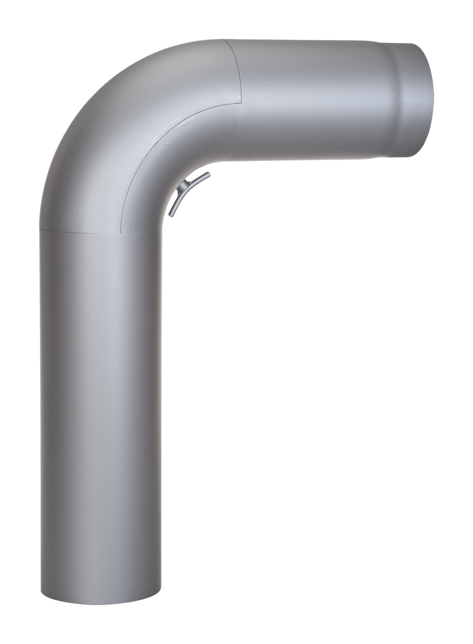 Anschlussrohr Stahl 90° 700 x 500 mm Ø 150 mm hellgrau, gezogen mit großer Tür
